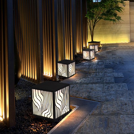 LED草坪燈現代中式簡約條紋方形柱頭燈小區商業街防水廠家批發