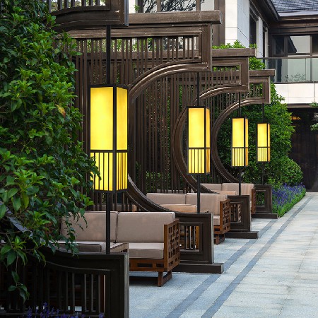 定制新中式太陽(yáng)能柱頭燈中字庭院燈戶外防水花園別墅圍墻燈